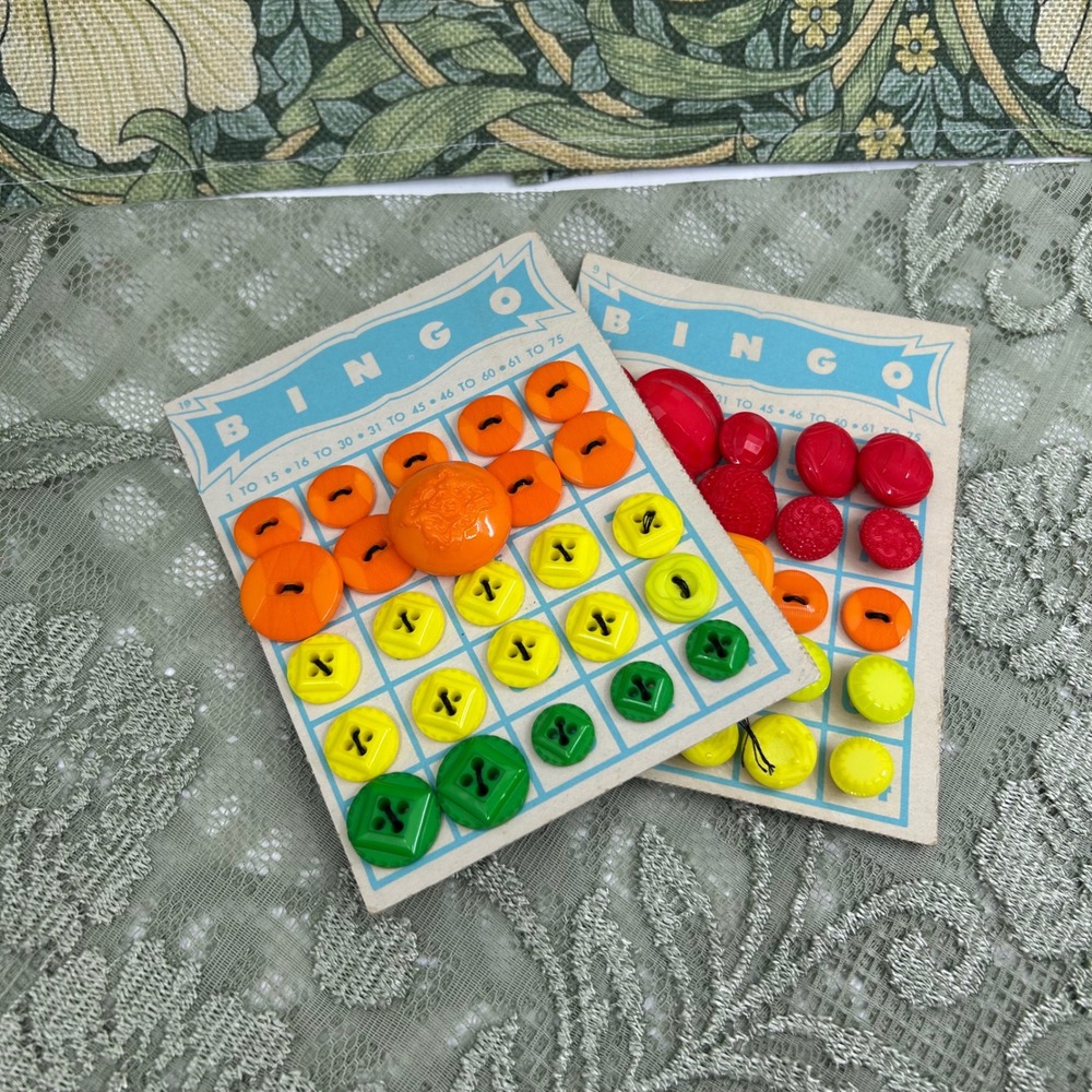 Vintage Buttons on Bingo Card Button Collection Crafting Gift Stocking Stuffer